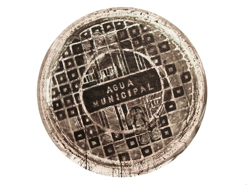 Agua municipal / BCN 2014/ceras y tinta china sobre papel 80x80 cm